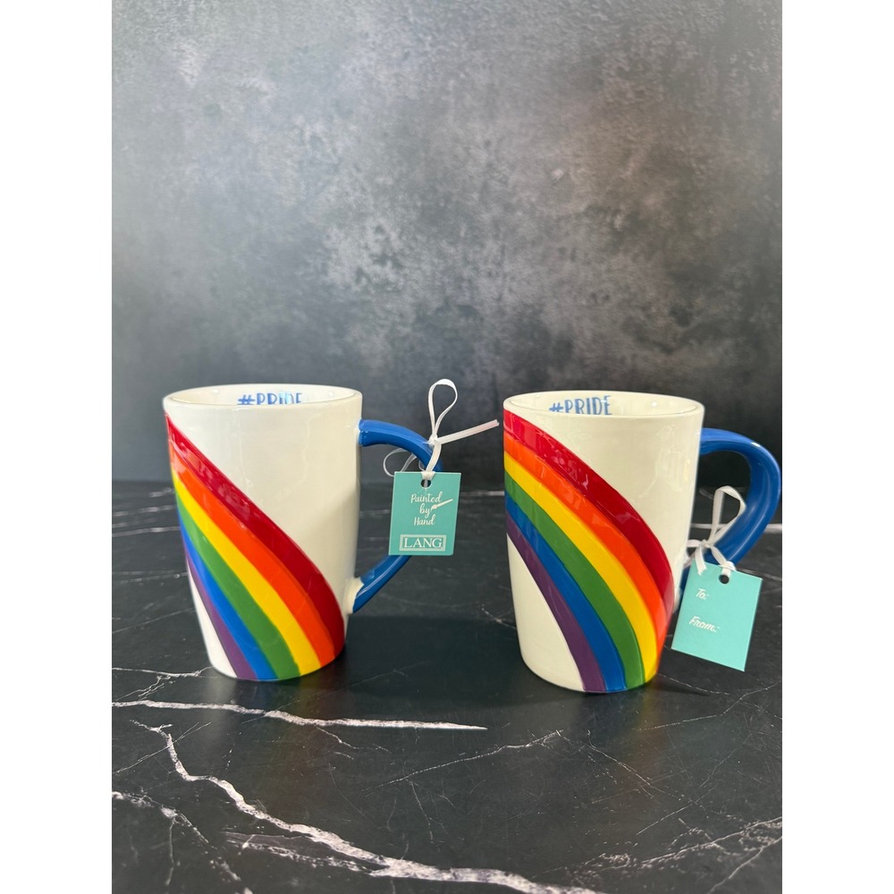 NEW PAIR (2) of Lang Design Rainbow #PRIDE 5.25in Tall Mugs